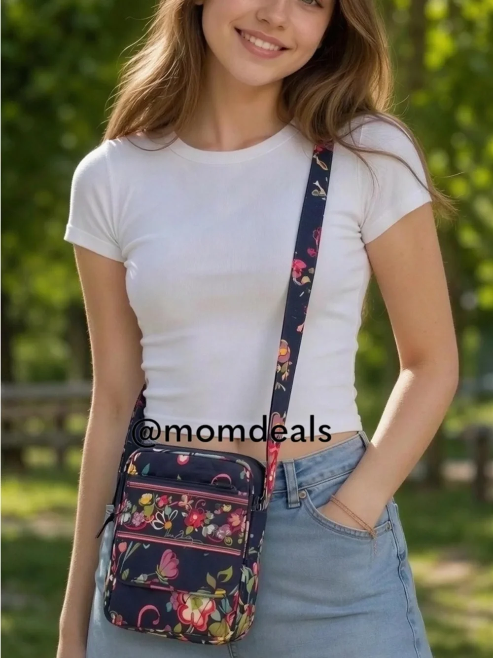 Vera Bradley Mini Hipster Navy Floral Quilted Crossbody in Ribbons Retired EUC